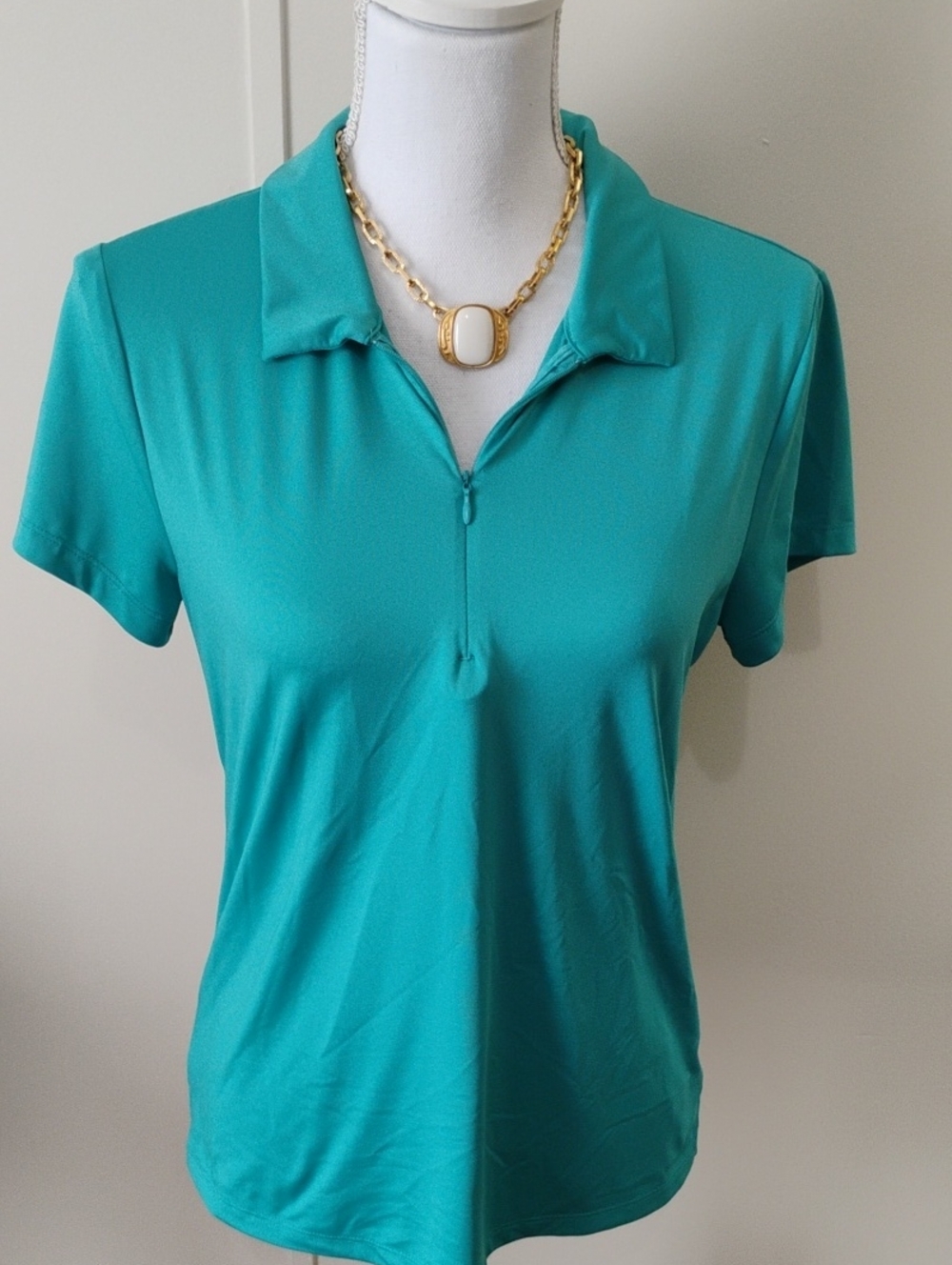Tommy Bahama Turquoise Short-Sleeve Zip Polo